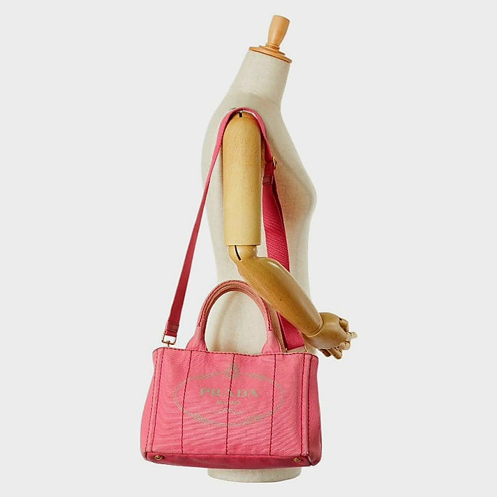 Prada Canapa Canvas 2WAY Handbag Pink Shoulder Bag Top Handle Sachel