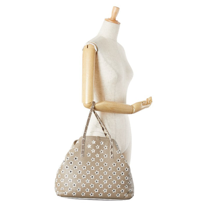 Jimmy Choo Leather Python Star Punching 2way Bag Beige Tote