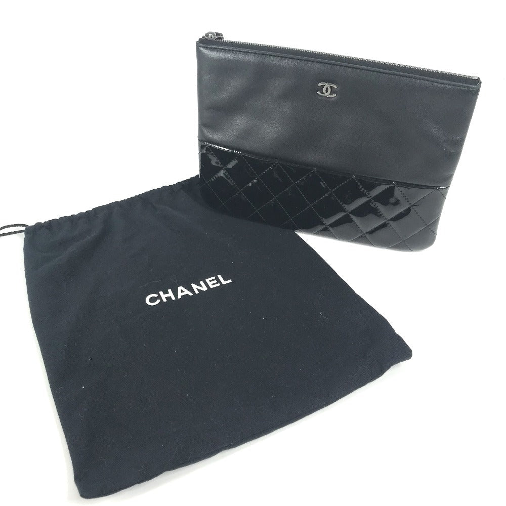 CHANEL Clutch bag Leather, Patent Leather black CC COCO Mark logo