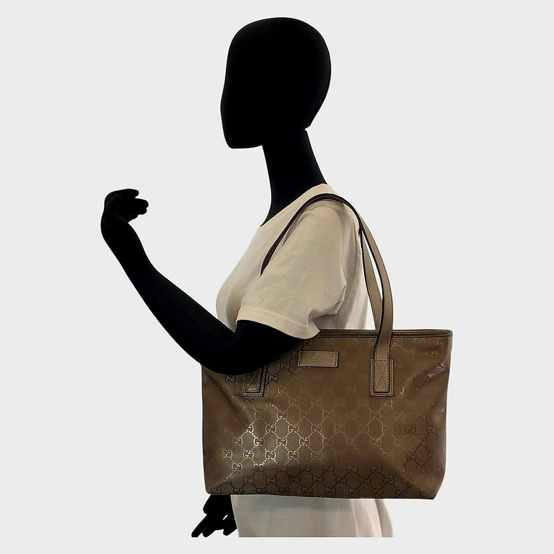 Gucci Bronze Metallic Brown GG Imprime Tote Bag