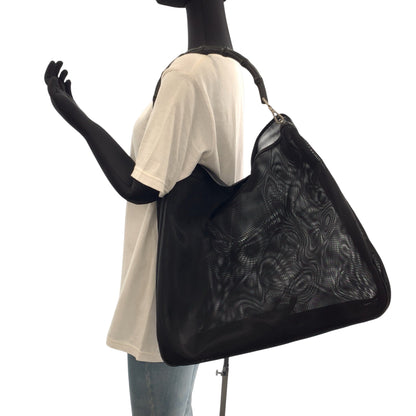 Gucci Shoulder Bag Tote Black / Silver Metal Bamboo Mesh