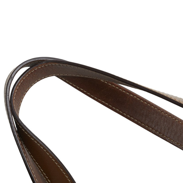 Bvlgari Canvas Leather Handbag Beige Brown