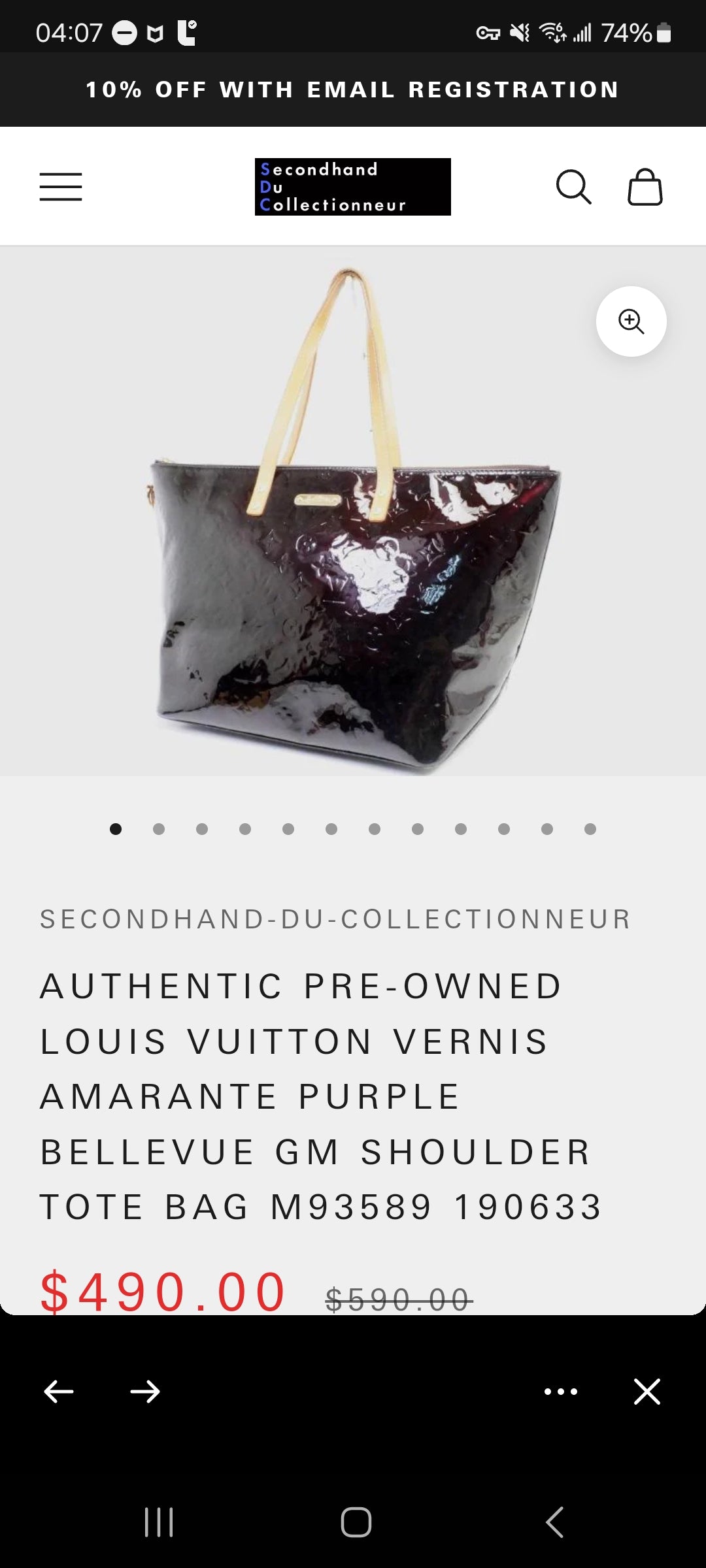 LOUIS VUITTON VERNIS AMARANTE PURPLE BELLEVUE GM SHOULDER TOTE BAG