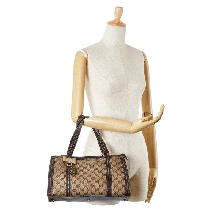 Gucci Ebony/Beige GG Crystal Canvas and Leather Duchessa Tote