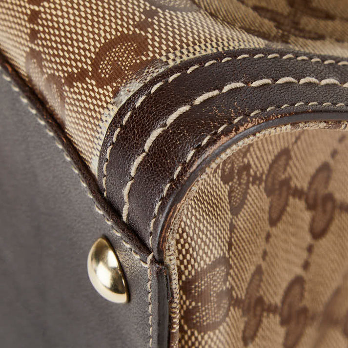 Gucci Ebony/Beige GG Crystal Canvas and Leather Duchessa Tote