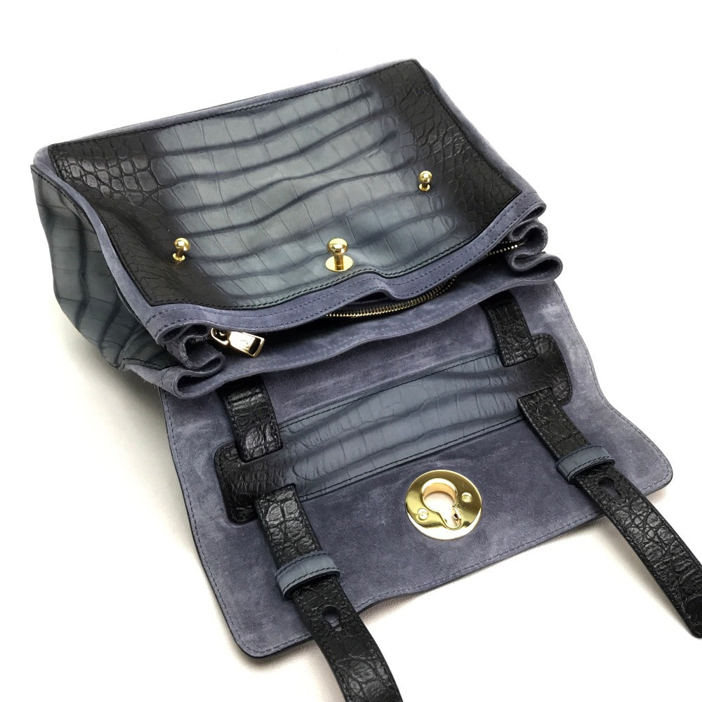 YVES SAINT LAURENT Nubuck crocodile embosed Muse toe