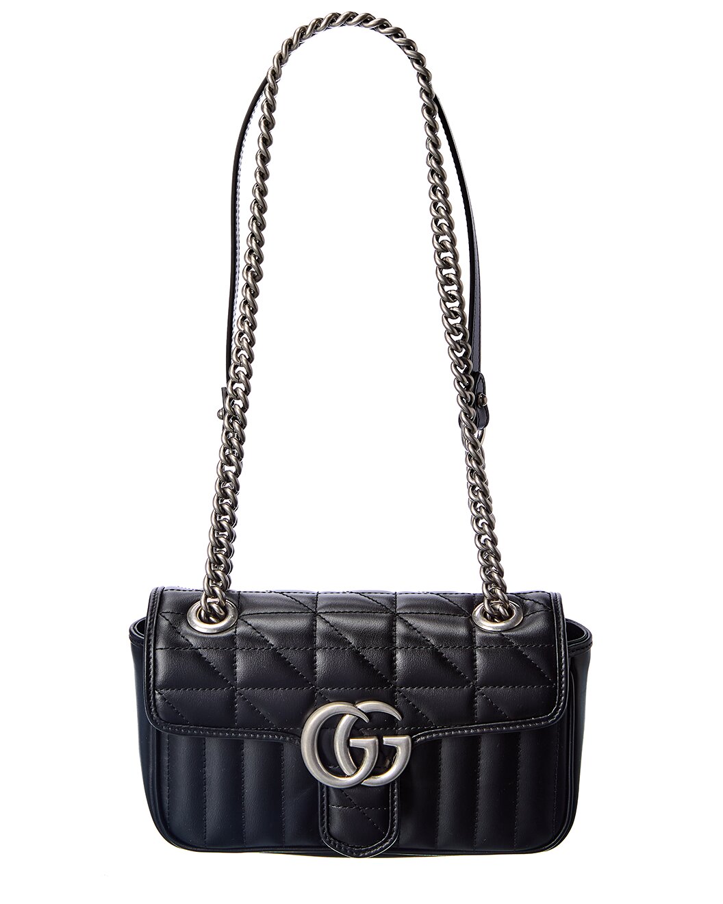 Gucci GG Marmont Silver Hardware Shoulder Bag Mini Black Leather