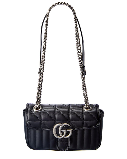 Gucci GG Marmont Silver Hardware Shoulder Bag Mini Black Leather