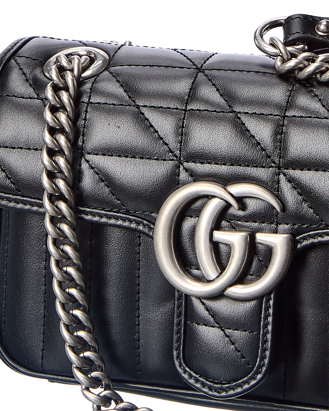 Gucci GG Marmont Silver Hardware Shoulder Bag Mini Black Leather