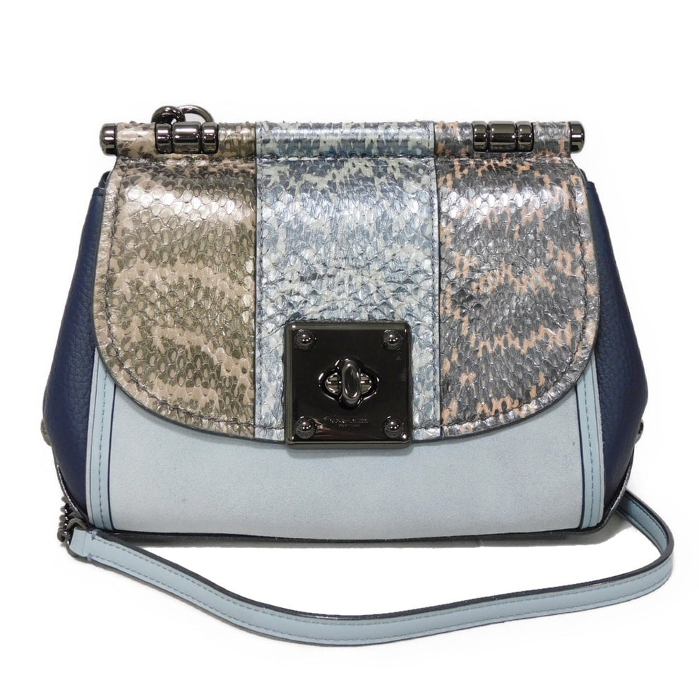 Coach Drifter Shoulder Bag Python Suede Pebble Light Blue