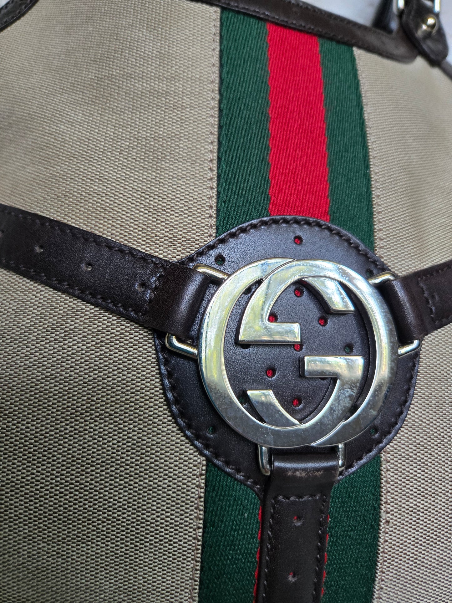 GUCCI Jackie 1961 Handbag Rare canvas Brown Beige Sherry Line Interlocking G