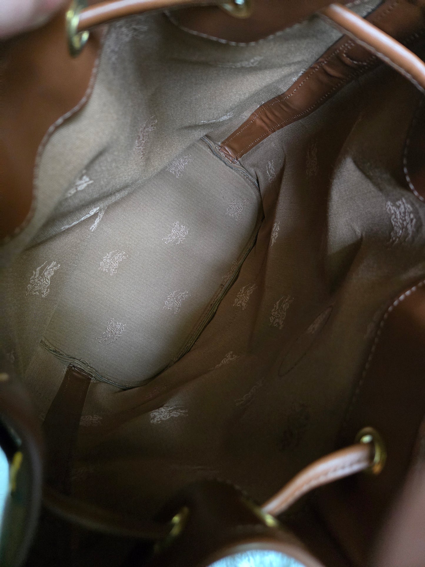 Burberry Logo Canvas Leather Drawstring Bucket Bag Brown