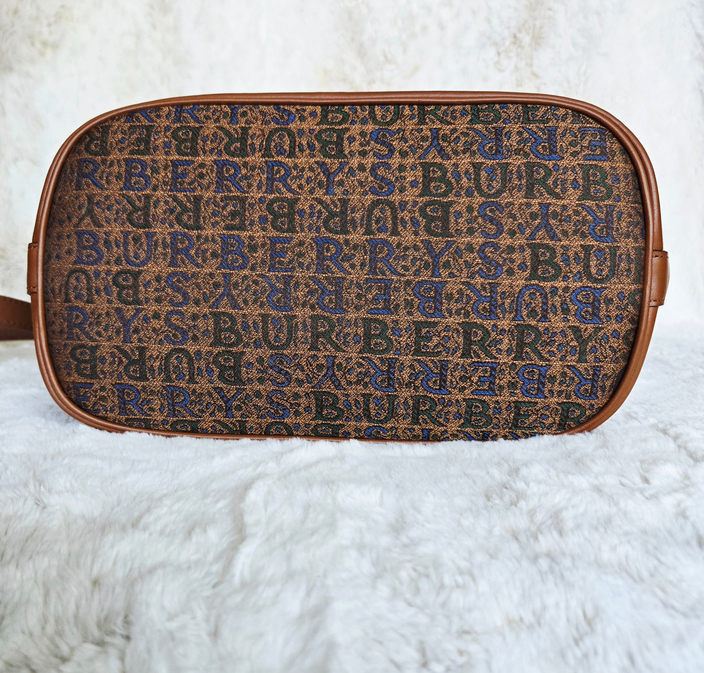 Burberry Logo Canvas Leather Drawstring Bucket Bag Brown