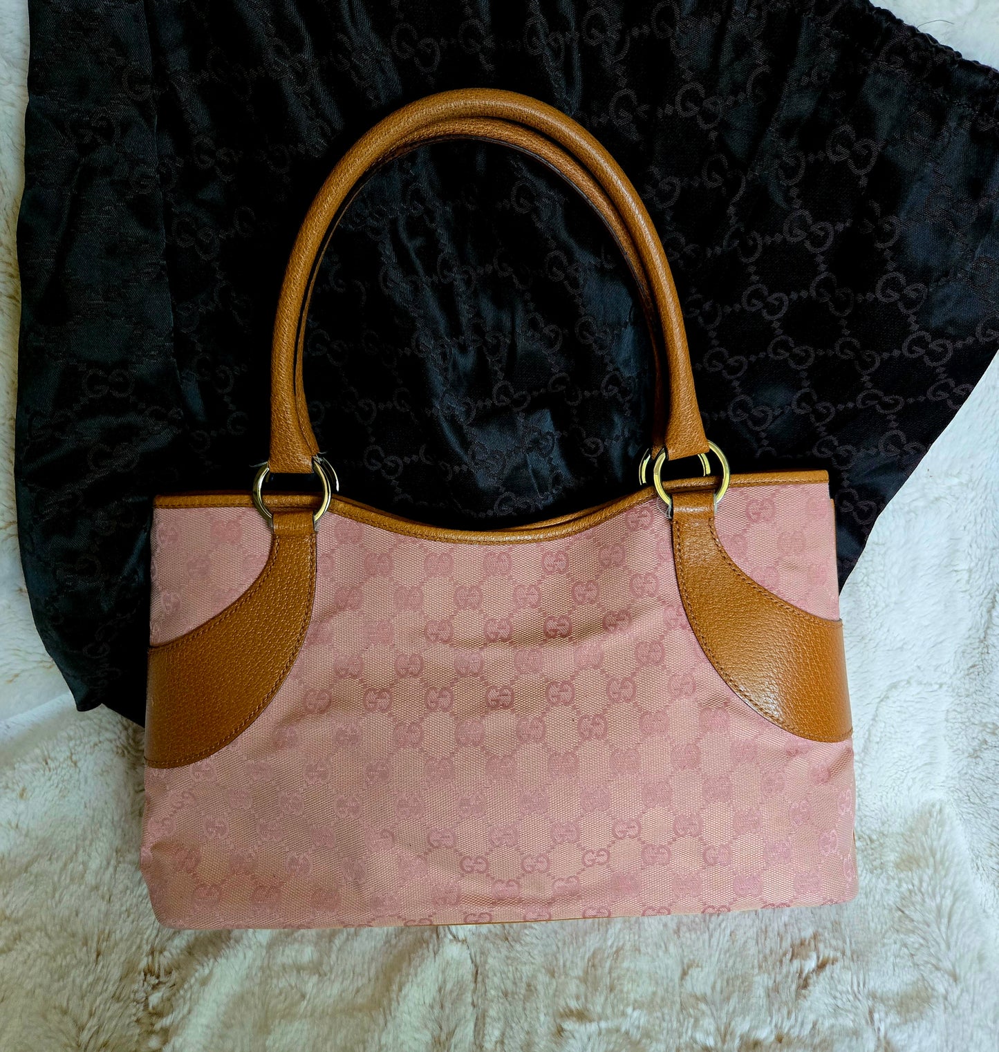GUCCI GG Canvas Tote Bag Pink Brown