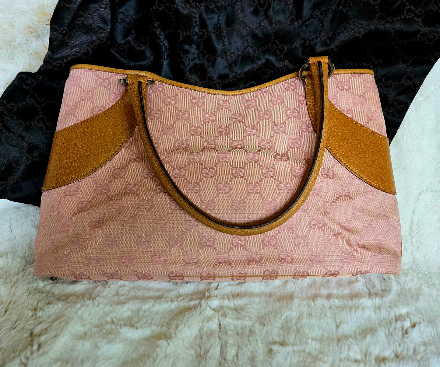 GUCCI GG Canvas Tote Bag Pink Brown