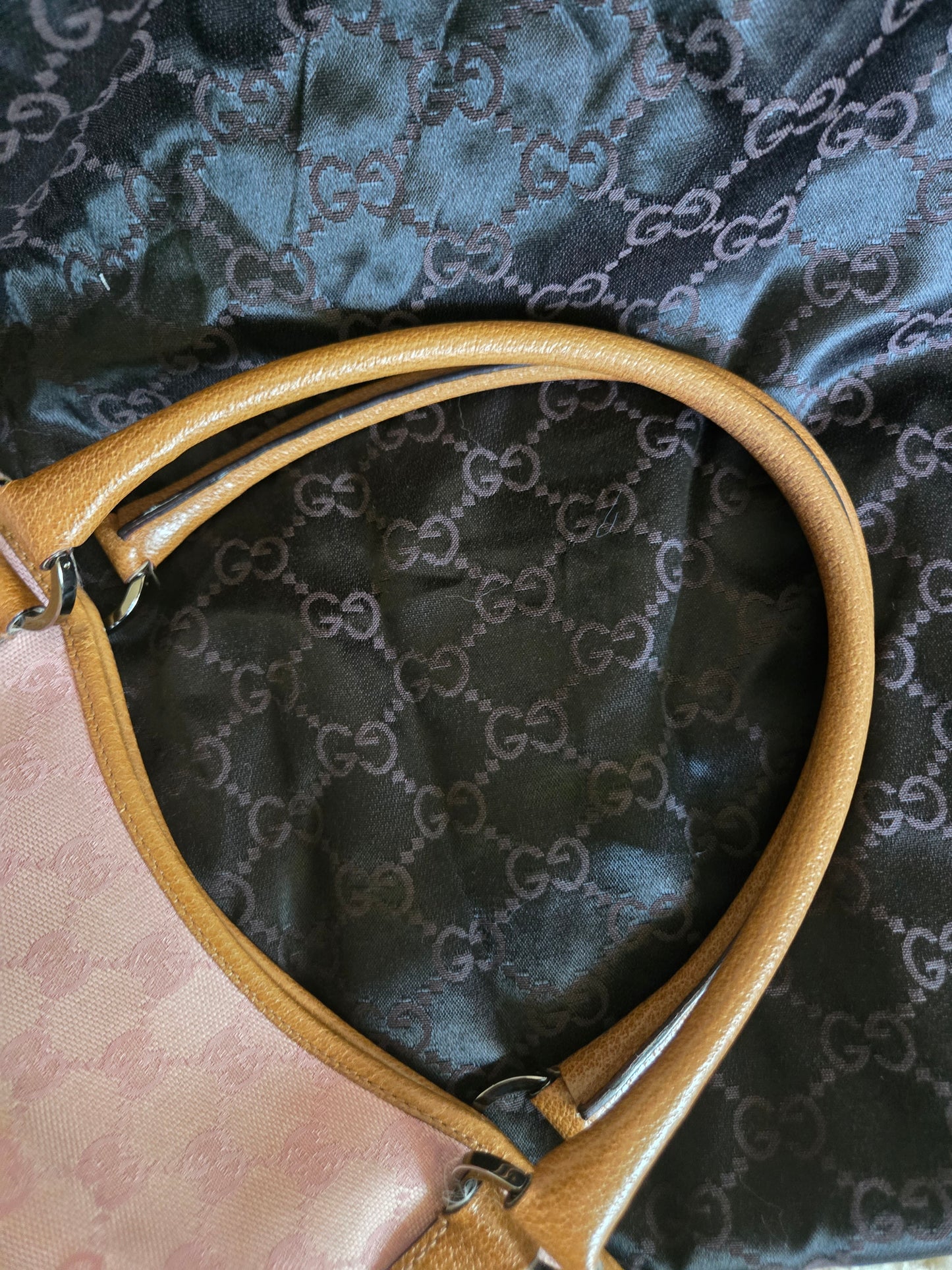 GUCCI GG Canvas Tote Bag Pink Brown