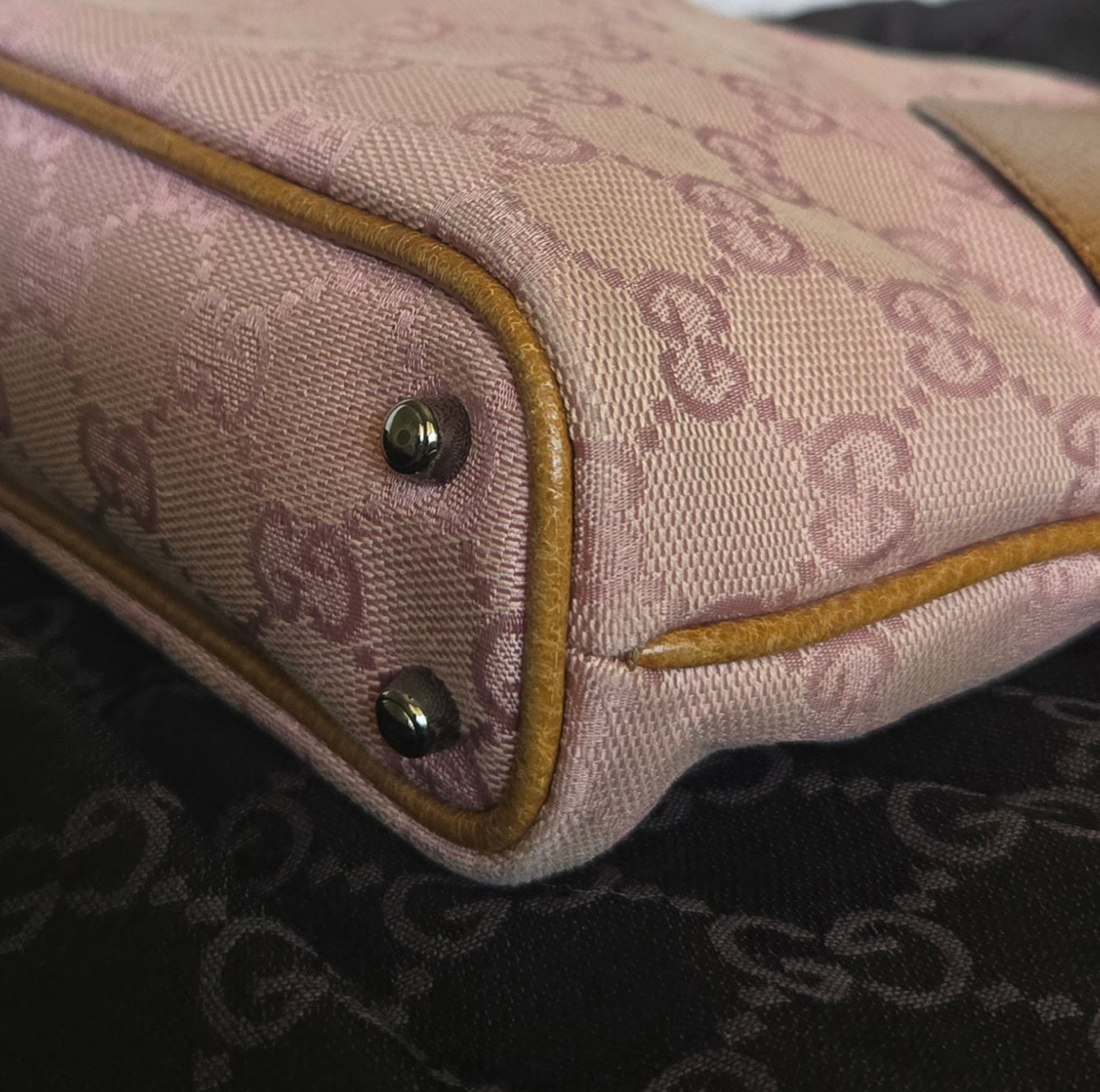 GUCCI GG Canvas Tote Bag Pink Brown