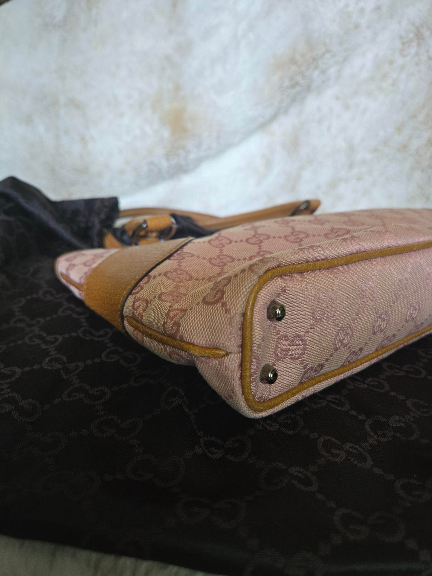 GUCCI GG Canvas Tote Bag Pink Brown