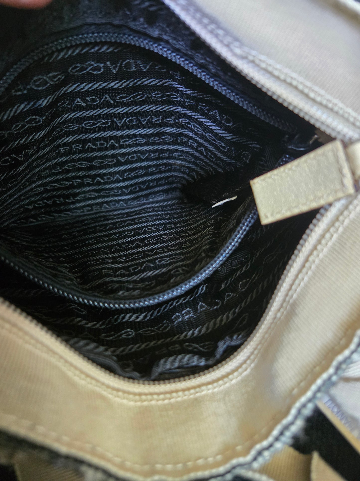 PRADA  triangle logo plate Tote Bag Hand Bag tweed / Leather Beige