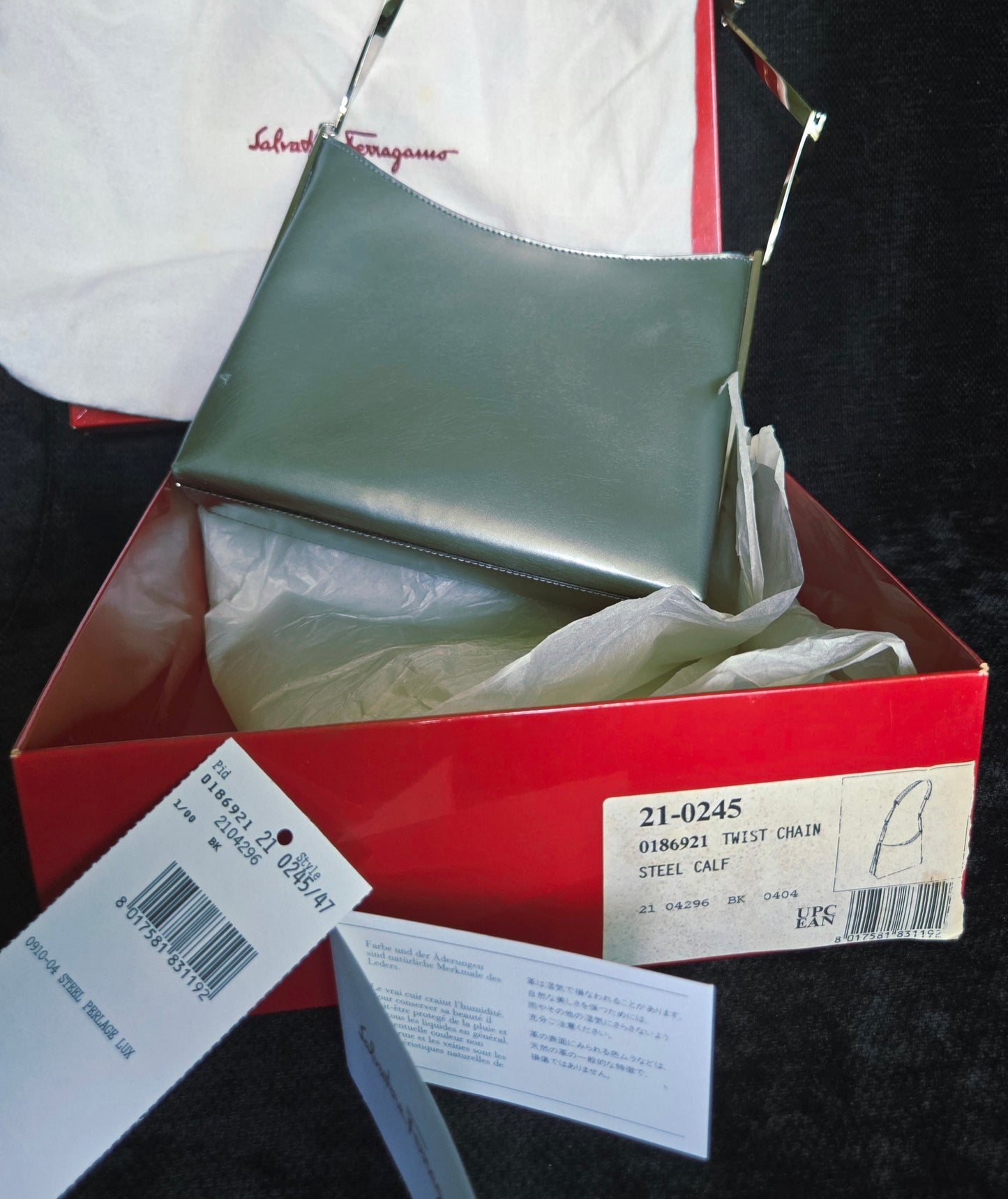 Salvatore Ferragamo Leather Shoulder Bag Silver/ Calfskin