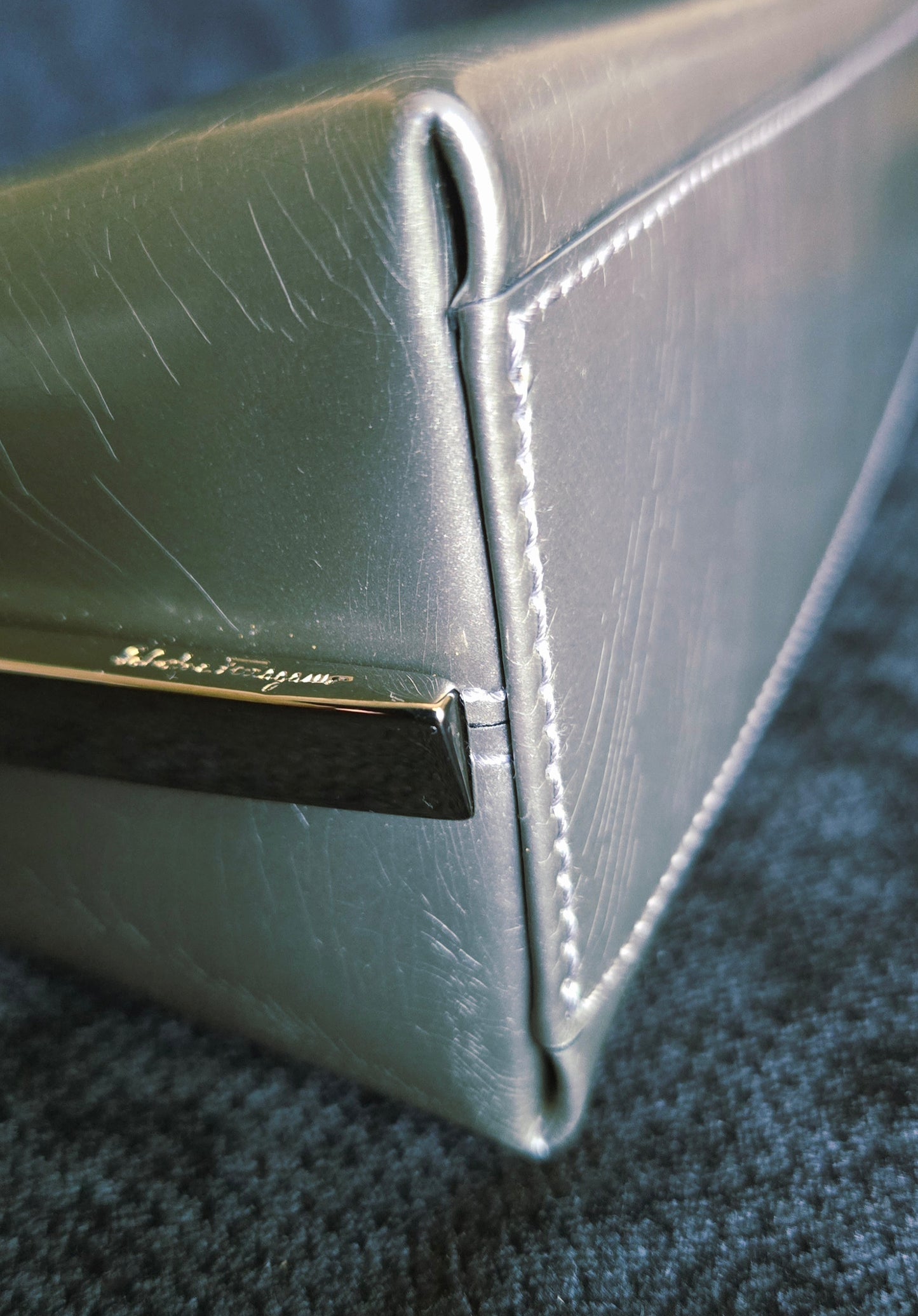 Salvatore Ferragamo Leather Shoulder Bag Silver/ Calfskin