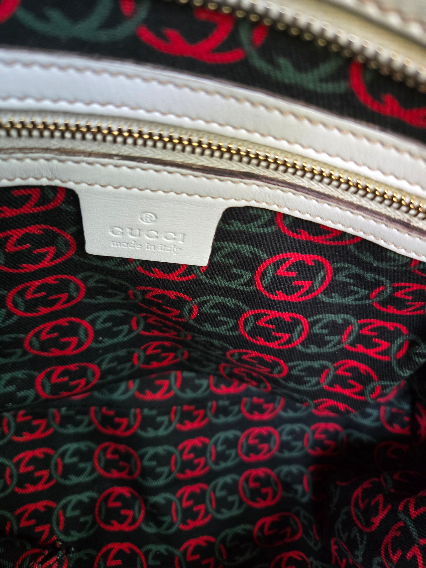 Gucci Britt GG Logo Leather Shoulder Duffle Bag in White