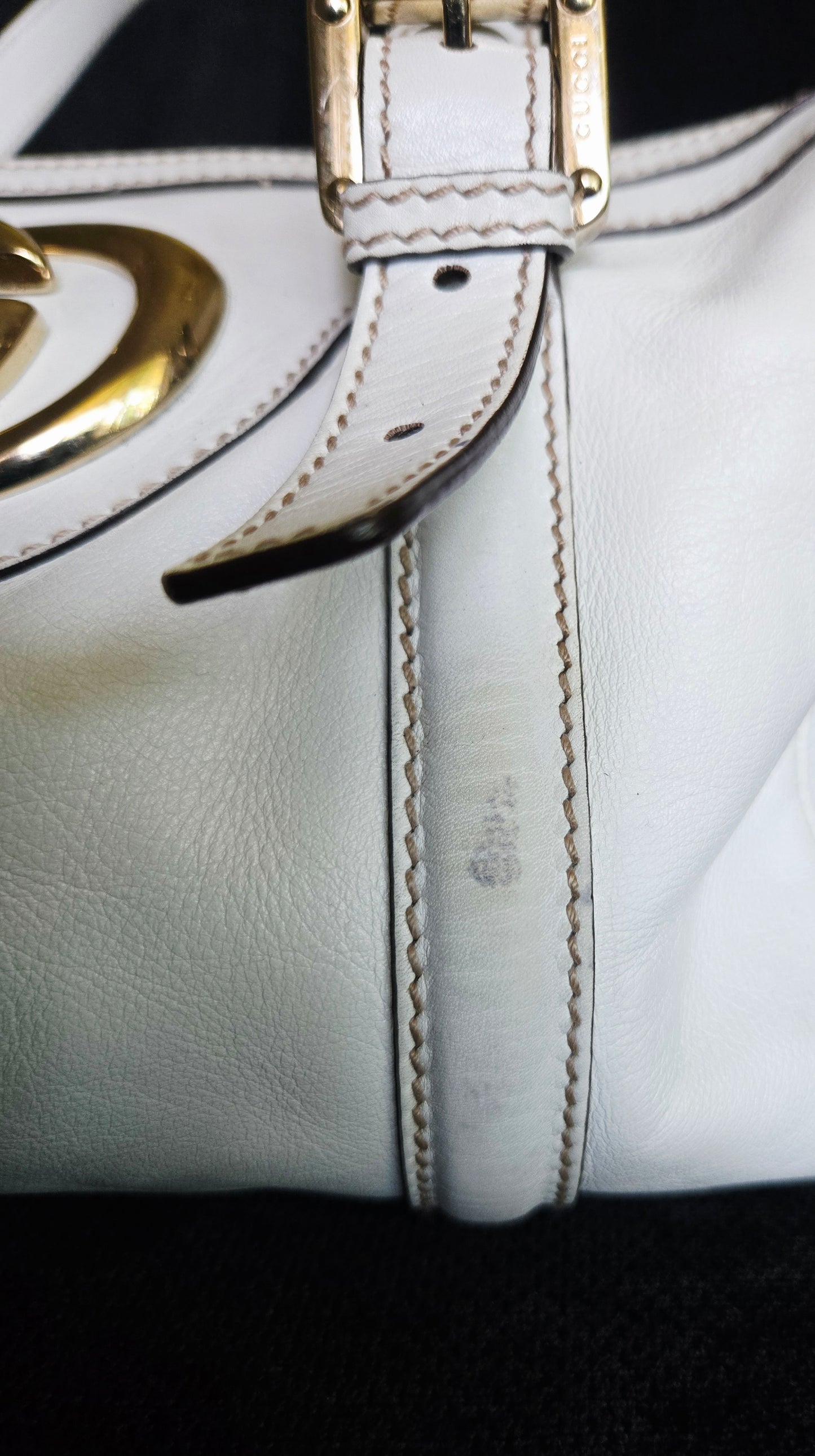 Gucci Britt GG Logo Leather Shoulder Duffle Bag in White