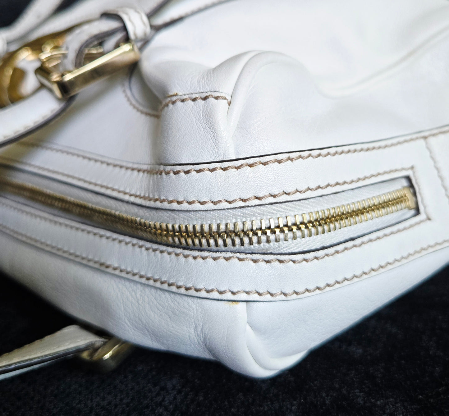 Gucci Britt GG Logo Leather Shoulder Duffle Bag in White