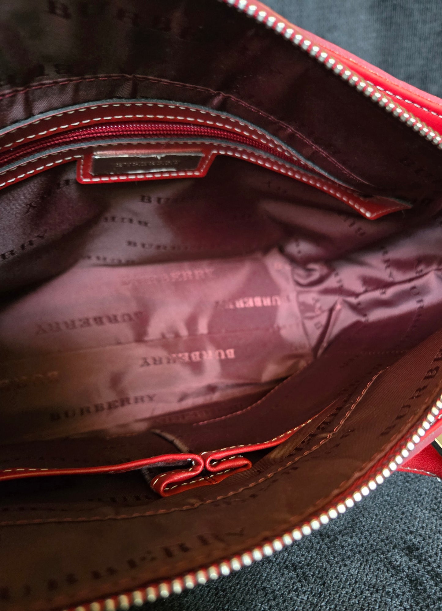 Burberry Leather Canvas Red Handbag Top Handle