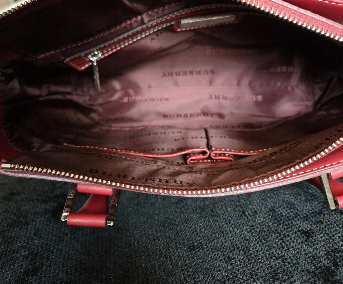 Burberry Leather Canvas Red Handbag Top Handle