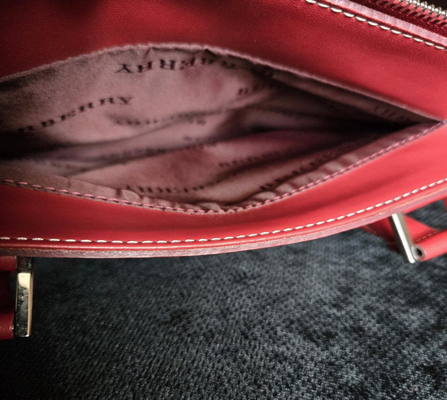 Burberry Leather Canvas Red Handbag Top Handle