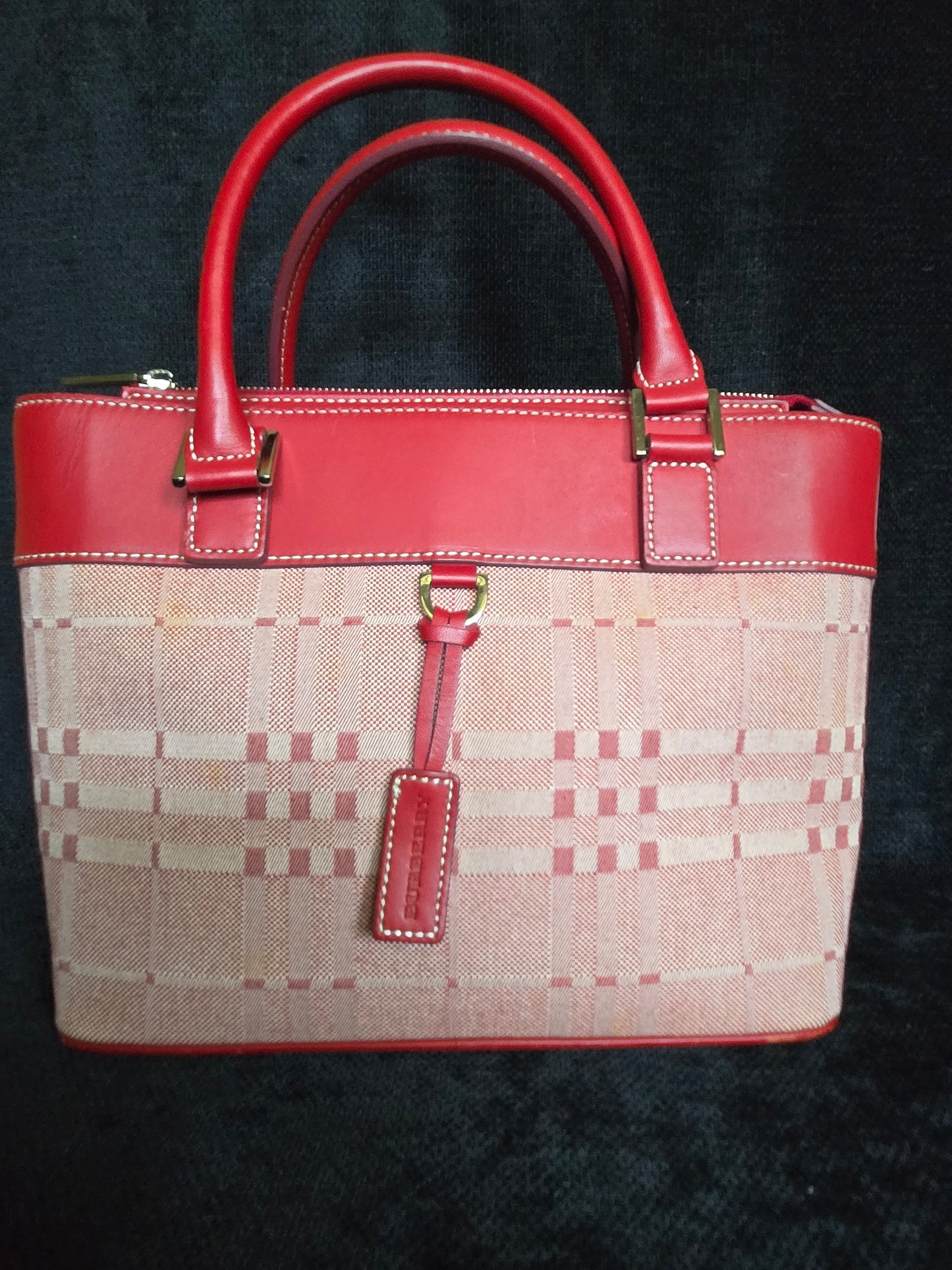 Burberry Leather Canvas Red Handbag Top Handle