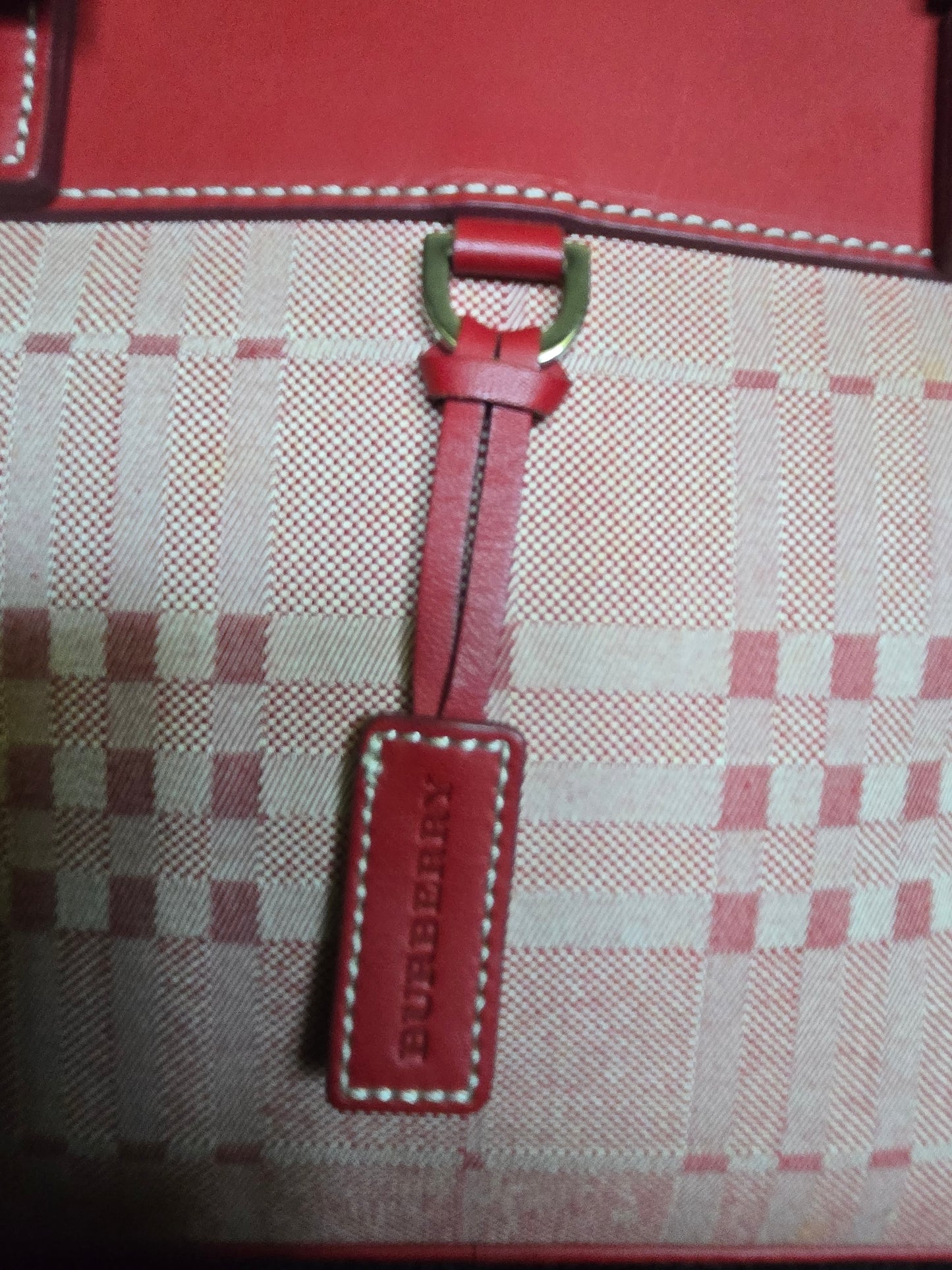 Burberry Leather Canvas Red Handbag Top Handle