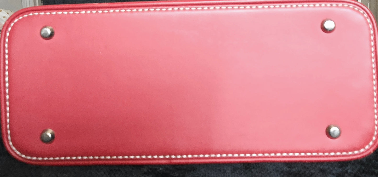 Burberry Leather Canvas Red Handbag Top Handle