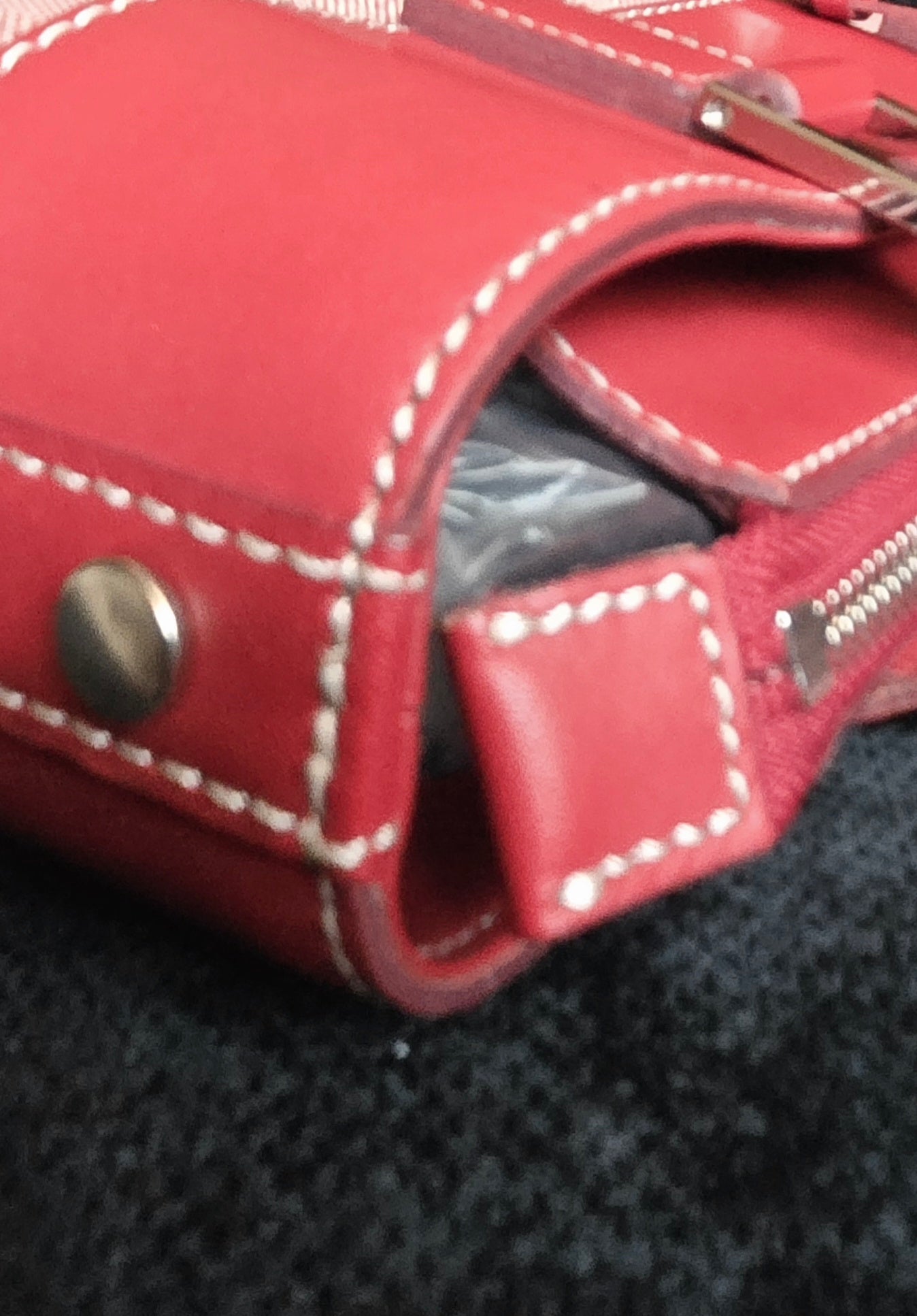 Burberry Leather Canvas Red Handbag Top Handle