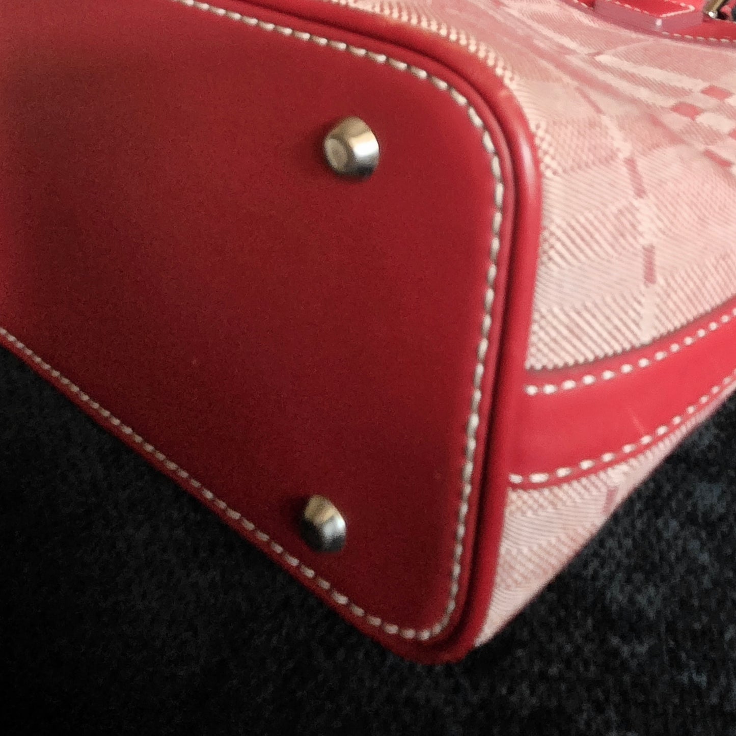 Burberry Leather Canvas Red Handbag Top Handle