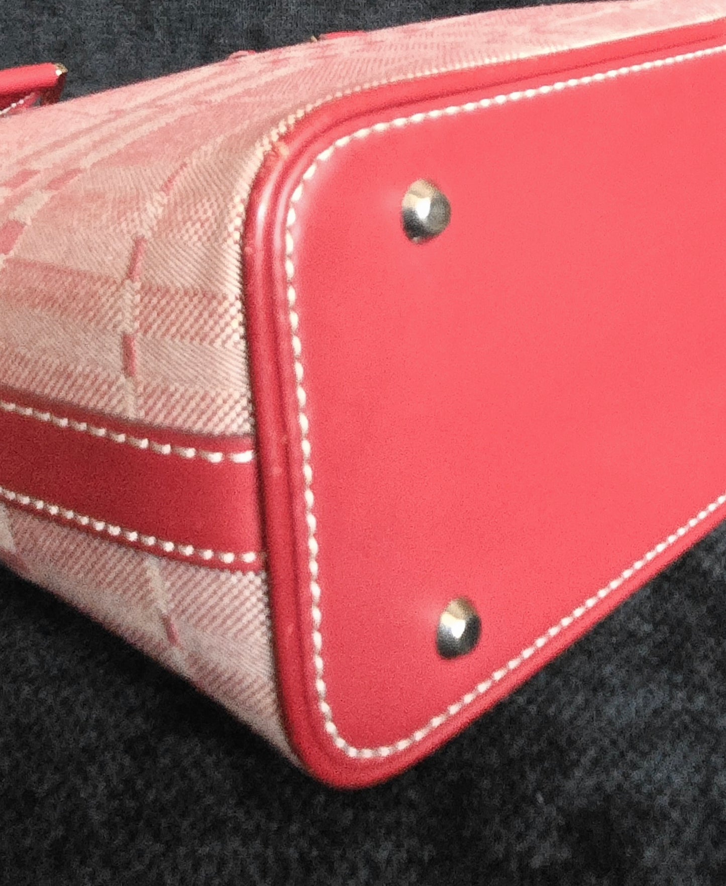 Burberry Leather Canvas Red Handbag Top Handle