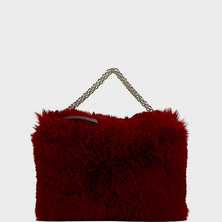 Jimmy Choo Red Fur Gold Chain Shoulder Bag