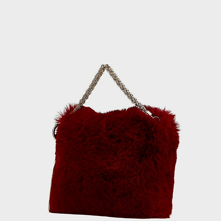 Jimmy Choo Red Fur Gold Chain Shoulder Bag