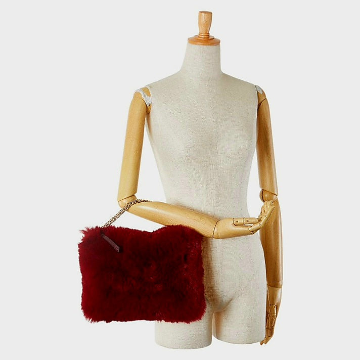 Jimmy Choo Red Fur Gold Chain Shoulder Bag