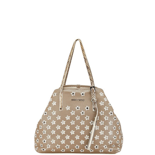 Jimmy Choo Leather Python Star Punching 2way Bag Beige Tote