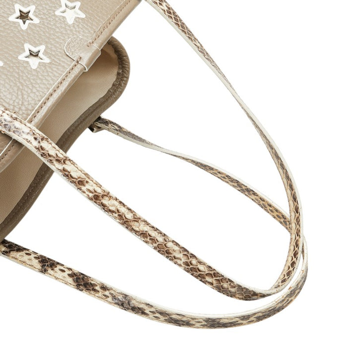 Jimmy Choo Leather Python Star Punching 2way Bag Beige Tote