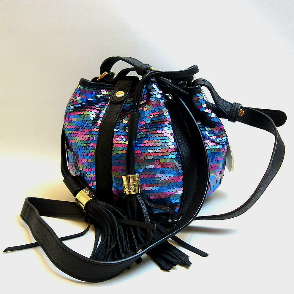 See by Chloe Vicky Evening Multicolor Sequin Leather Bucket Shoulder Bag