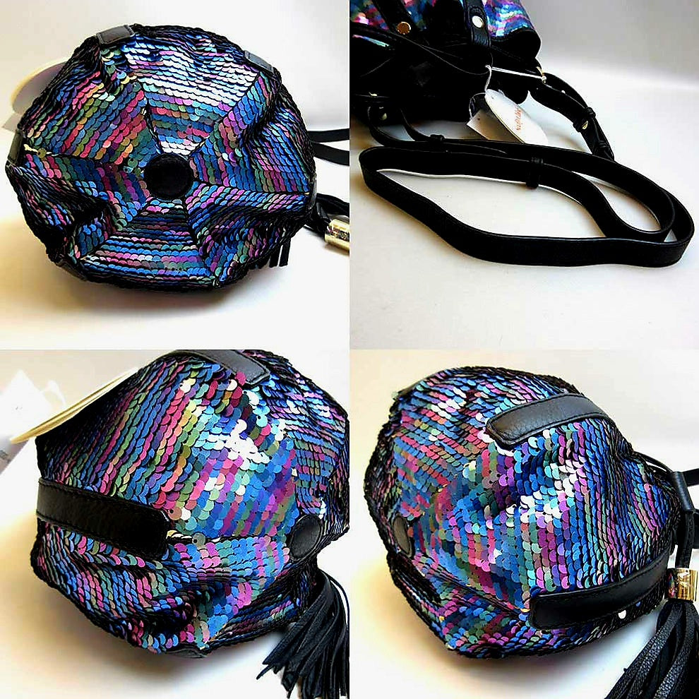 See by Chloe Vicky Evening Multicolor Sequin Leather Bucket Shoulder Bag