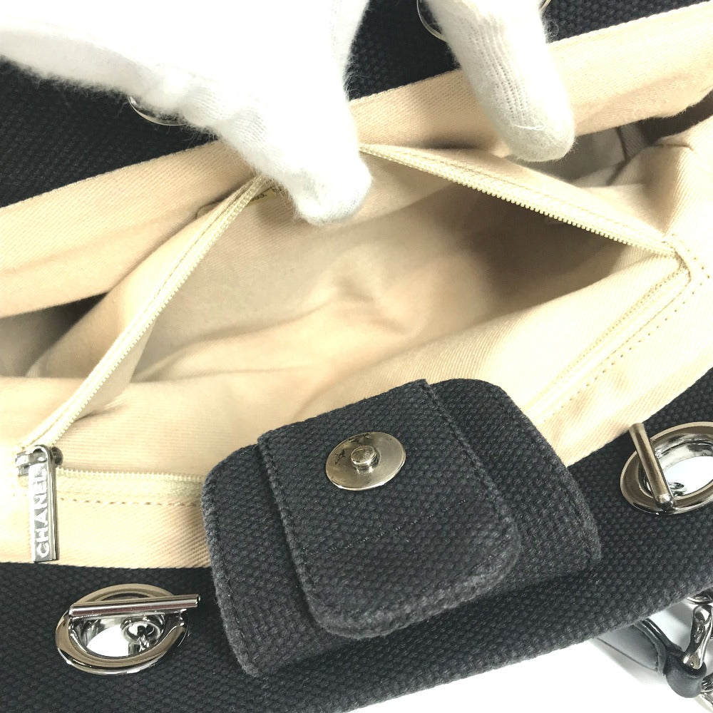 CHANEL Tote Bag Leather/canvas black mesh CC COCO Mark Chocolate Bar
