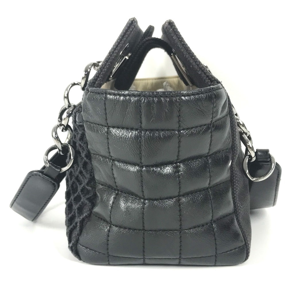 CHANEL Tote Bag Leather/canvas black mesh CC COCO Mark Chocolate Bar
