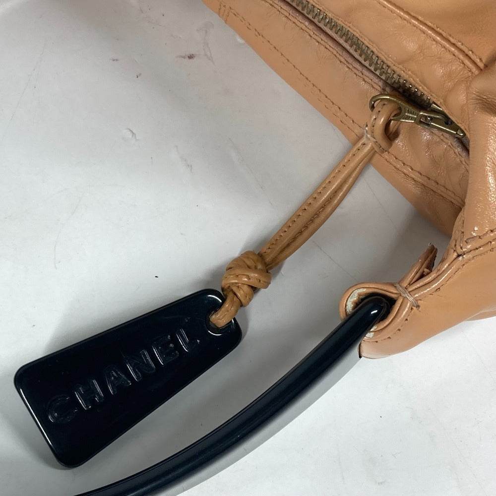 CHANEL Handbag leather beige Plat stick handle CC COCO Mark