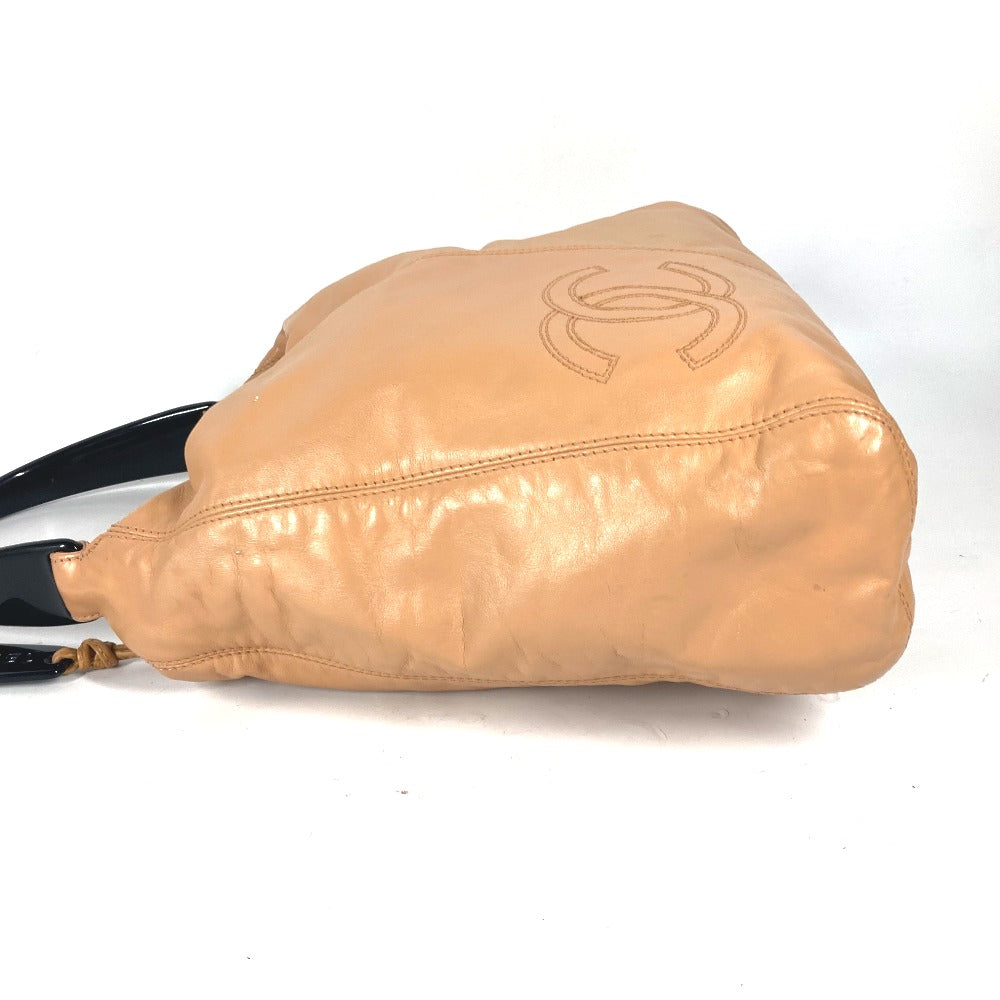 CHANEL Handbag leather beige Plat stick handle CC COCO Mark