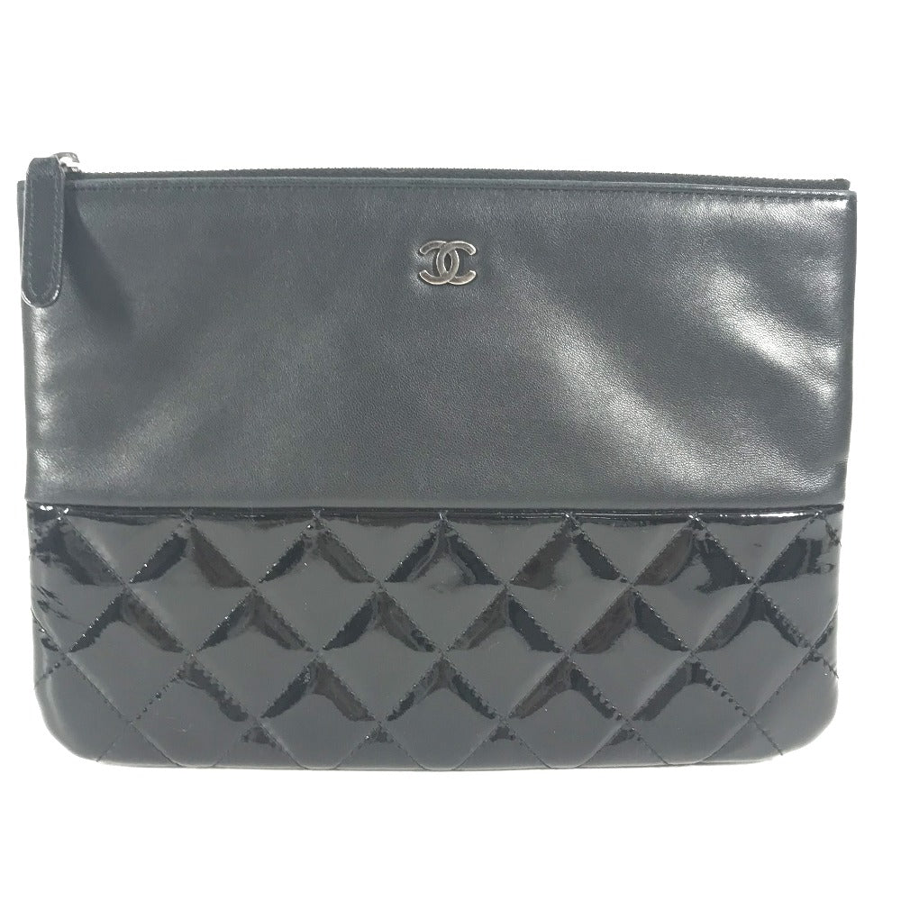 CHANEL Clutch bag Leather, Patent Leather black CC COCO Mark logo