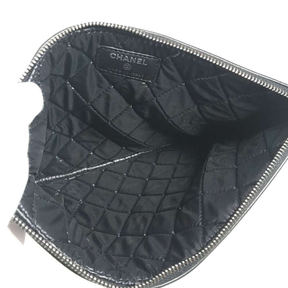 CHANEL Clutch bag Leather, Patent Leather black CC COCO Mark logo